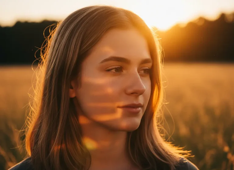 Retrat d’una dona amb llum càlida, exemple de com sortir bé a les fotos