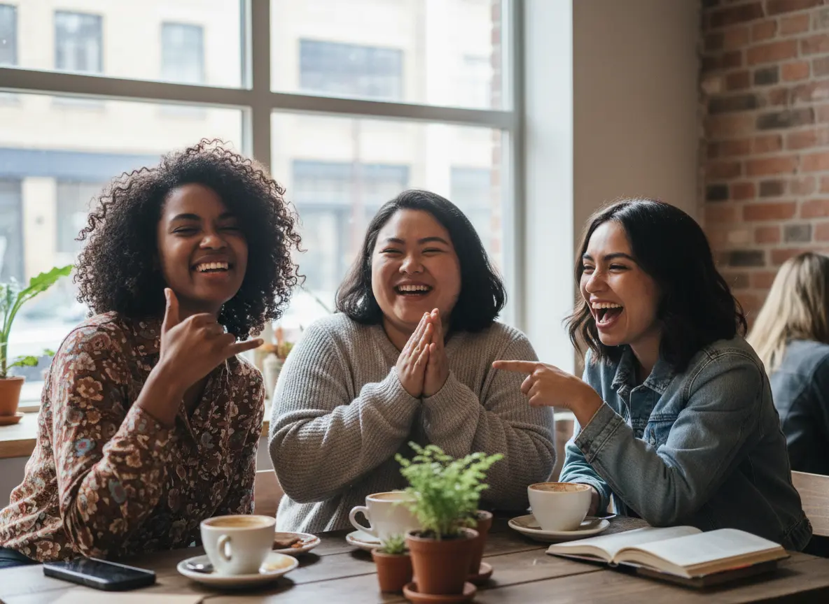 Grup d’amigues rient en interior, exemple de com sortir bé en fotos en grup